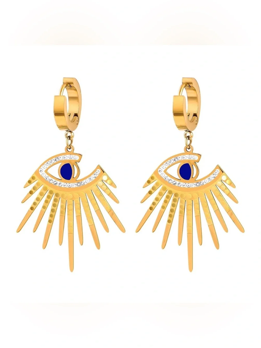 Whimsigoth blue & gold plated novelty EYE eyeball earrings